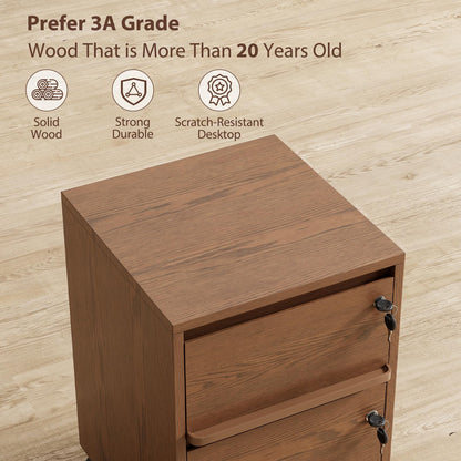 KungFuWood Wheeled Double-Drawer Filing Cabinet, Lockable Metal Filing Cabinet, Suitable for Home Offices or Storage cupboards for Storing Legal documents or Letter-Sized Files.
