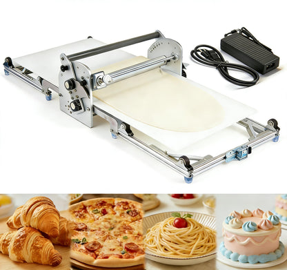 Electric Dough Sheeter Machine 17.7" Commercial Dough Rolling Machine Electric Dough Roller Machine Folding Dough Sheeter Reversible Control with 0-25MM Thickness Adjustment