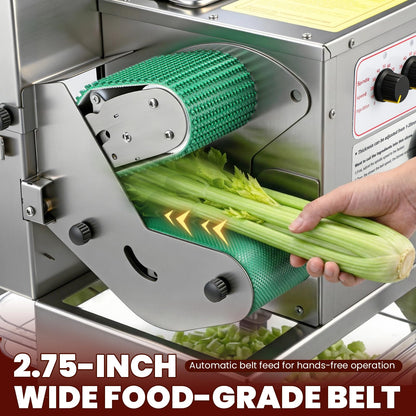 NEWTRY Commercial Vegetable Slicer Machine 200W Electric Food Processor with Automatic Conveyor Belt 400LB/H Thickness Adjustable for Spring Onion Scallion Cucumber Banana Restaurant Kitchen Use