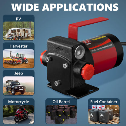 12V DC Gasoline Fuel Pump Kit, Self-priming Fuel Transfer Pump, Reversible Pumping, Overheat Protection, Explosion-proof, Suitable for Gasoline, Diesel, Mineral Oil, Kerosene