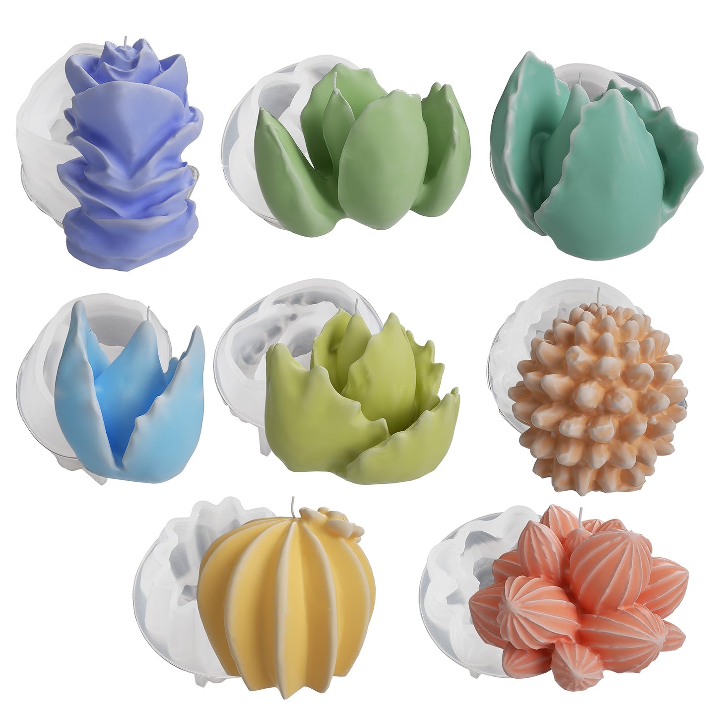 8 Pack Flower Succulent Candle Mold Resin Casting Silicone Molds for Home Decor & Candle Making Wave Spiral Mold
