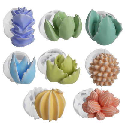 8 Pack Flower Succulent Candle Mold Resin Casting Silicone Molds for Home Decor & Candle Making Wave Spiral Mold