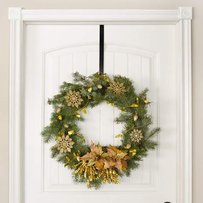 RN'D Over Door Wreath Hanger Hook - Thin Metal Overdoor Wreath Holder Seasonal Hanger Hooks for Front or Back Door (Black, 15")