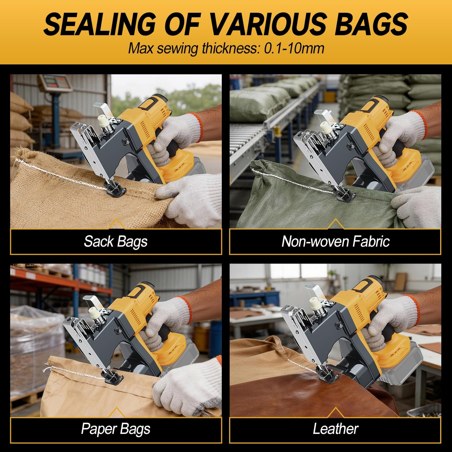 CAMXTOOL Cordless Bag Sewing Machine Compatible with Dewalt 20V Max Battery, Auto Heavy-duty Bag Closing Machine, Portable Industrial Bag Sewer for Sack Woven Bag Kraft Paper Bag Sealing, Tool Only