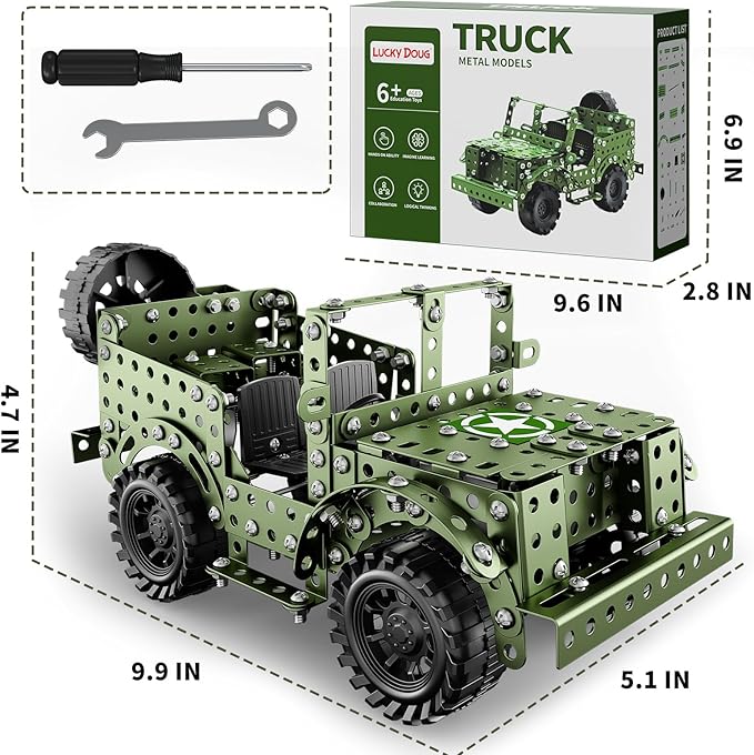 Lucky Doug STEM Building Projects Model Truck Set - Building Toys for Kids Ages 8-12 Assembly Science Army Toys for Boys 8 9 10 11 Years Old