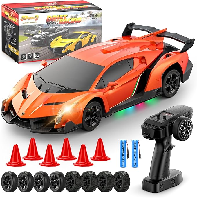 Lamborghini Remote Control Car Toy Officially Licensed RC Drift Car 15Km/h with Underglow &amp Headlights 1:24 Scale 2.4GHz 2 Batteries 60 Min Play RC Gift Toy for Boys &amp Girls Ages 3-12 &amp