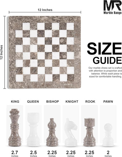 Marble Chess Set for Adults 12 Handmade Oceanic &amp White Board Game with 32 Chess Pieces 2 Extra Queens &amp Storage Box Luxury Travel Game Elegant for Home Decor