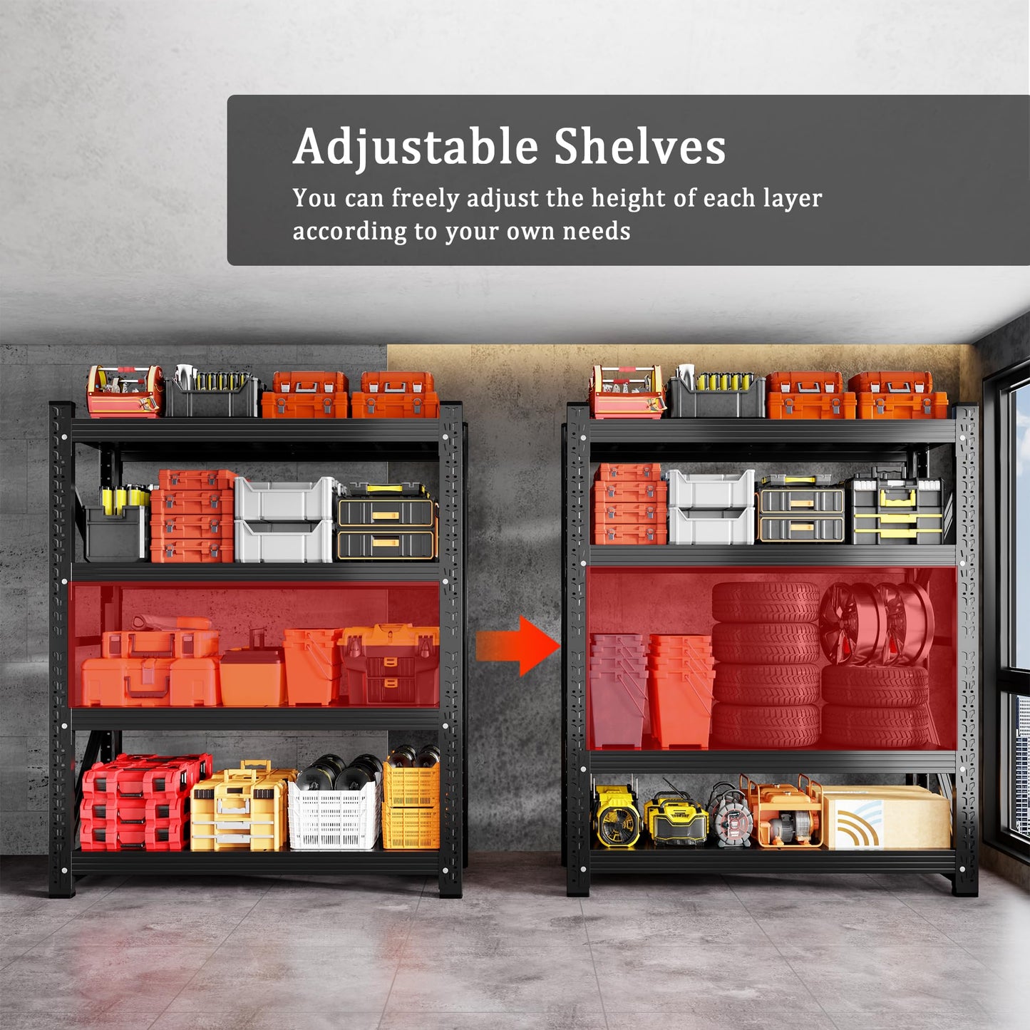 CXUZCZ 48" W Garage Shelving, 3000LBS Heavy Duty Adjustable Storage Shelf, 4 Tier Metal Shelving Uint, Storage Rack for Warehouse, Basement, Supermarket, 47.3" W x 23.7" D x 78.7" H Black