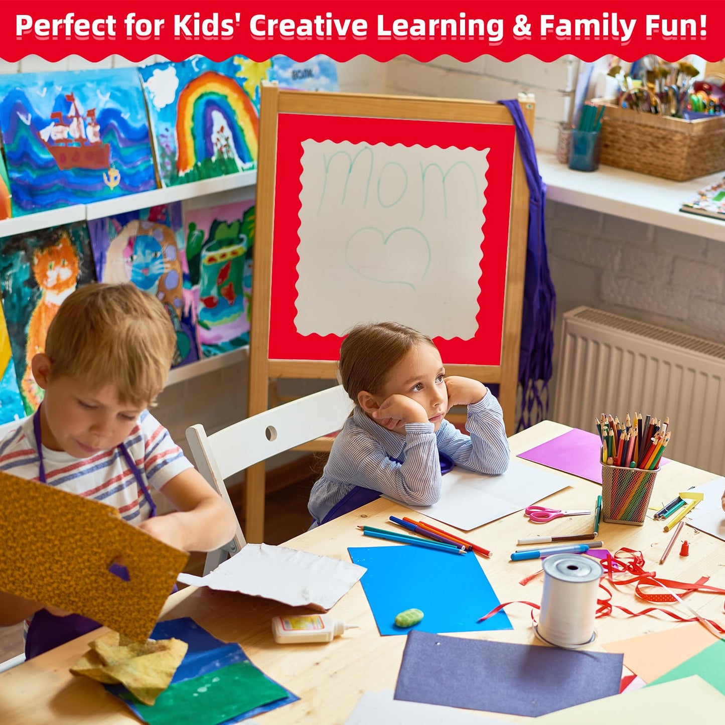 30 Pcs Magnetic Borders for Classroom Whiteboard - Red Magnetic Bulletin Board Border Set - Scalloped Chalkboard Border Strips for Teachers, Parents, DIY Home,School & Office Decoration