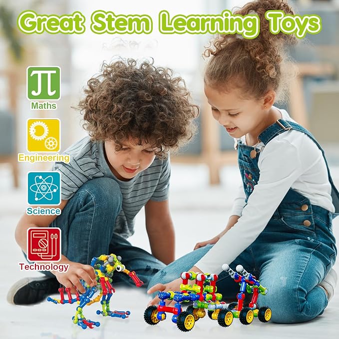 Kids STEM Building Toys for 3 4 5 6 7 8+ Year Old Boy Girl Birthday Gift 186 Pcs Preschool Classroom Learning Activities Fine Motor Skills Building Blocks Ages 4-8 6-8 8-12 Engineering Creative Game