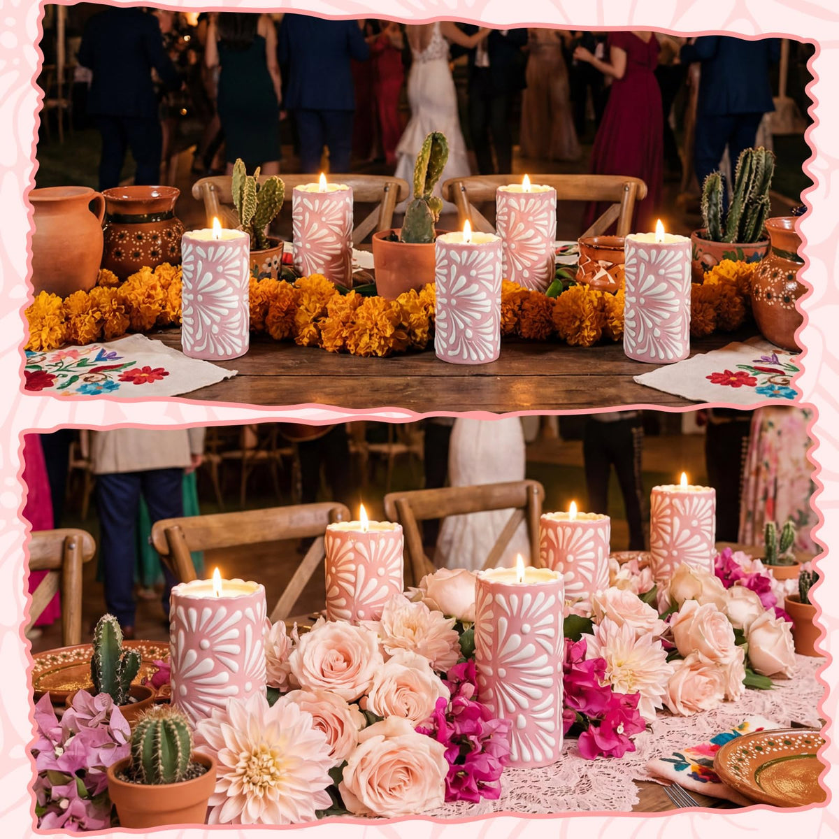 Lounsweer 4 Set Cielito Lindo Party Decorations Mexican Tequila Candle Talavera Mugs Candle for Fiesta Cinco De Mayo Birthday Bridal Shower Bachelorette May 5th Party Home Decor(Pink)
