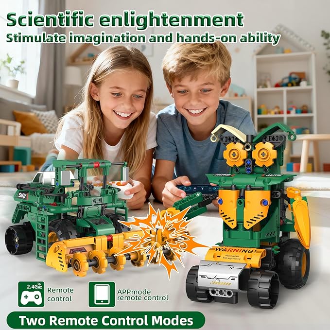 5 in 1 STEM Robot Toys Building Kits for Kids Ages 6-14 App &amp Remote Control STEM Harvester/Plowing Cart/Water Truck Robot Building Set Programmable Transformers RC Robotics Gifts for Kids Boys