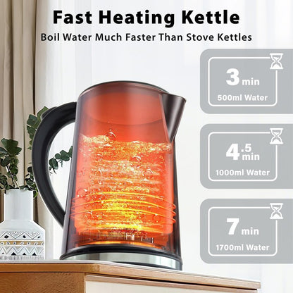 1.7L Electric Kettle, Stainless Steel Interior, 1500 Watt, Fast Boiling Water Boiler, LED Display, Temperature Control, Keep Warm, Auto Shut-Off, Boil-Dry Protection, Double Wall