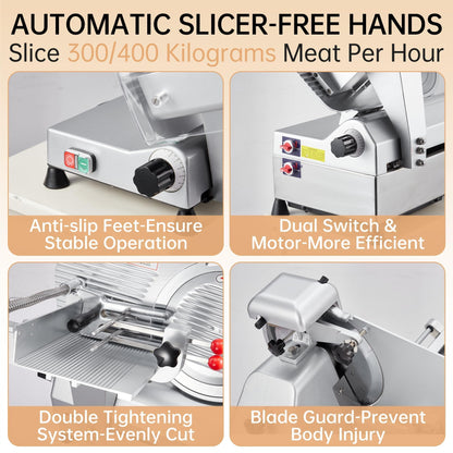 12" Automatic Meat Cutter, Electric Meat Slicer Machine for Home & Commercial Use, 800W Deli Slicer with Adjustable Thickness, Alloy Steel Blade, Built-in Sharpener, Thin Meat, Cheese, Bread