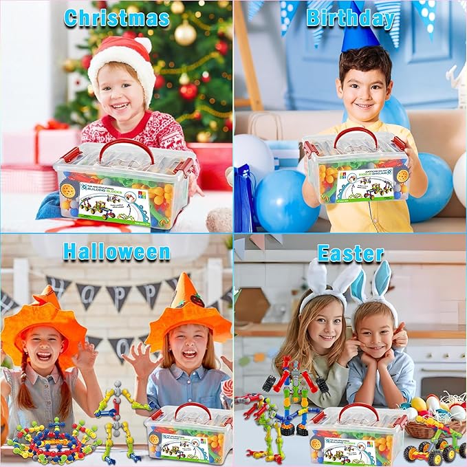 Stem Building Toys for 3 4 5 6 7 8 Year Old Boys Girls Kids125 Pieces Building Blocks Educational Learning Toys with Large Storage BoxIdeal Christmas Birthday Gifts