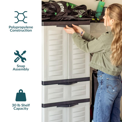 Sunnydaze 57" H Resin Garage Storage Cabinet - Garage Cabinet with 2 Adjustable Shelves - Freestanding Utility Storage for Laundry Room, Office, Basement - Gray