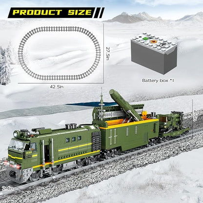 Military Train Building Kit Compatible with Lego Militarys Army Train Building Block with Lights Missiles Trucks and Train Tracks Gift for Military Lovers Teens and Adults (1174 Pieces)