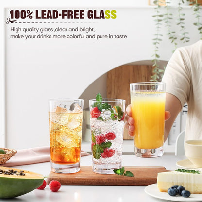 OUWO Highball Glasses Set of 6, 13oz Tall Drinking Glasses, Water Glass for Kitchen, Tom Collins Glasses, Mojito Glass Cups, Cocktail Glasses for Bar Glassware