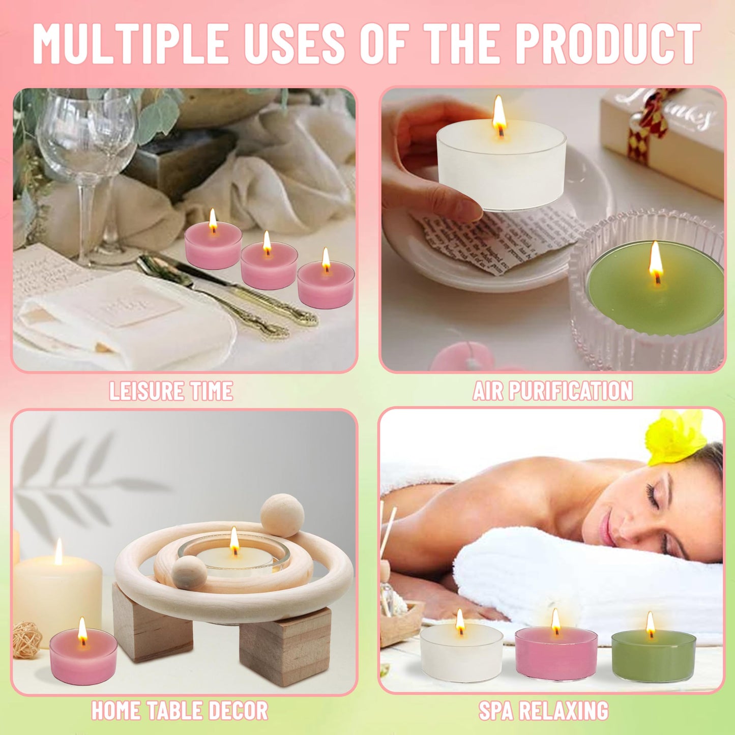 Scented Tea Light Candles 12 Pack Pastel Color Hand Poured Smokeless 4 Hours Clean Burning Small Round Clear Cups Tealight Candles for Romantic Dinners Wedding Centerpieces Cozy Evenings