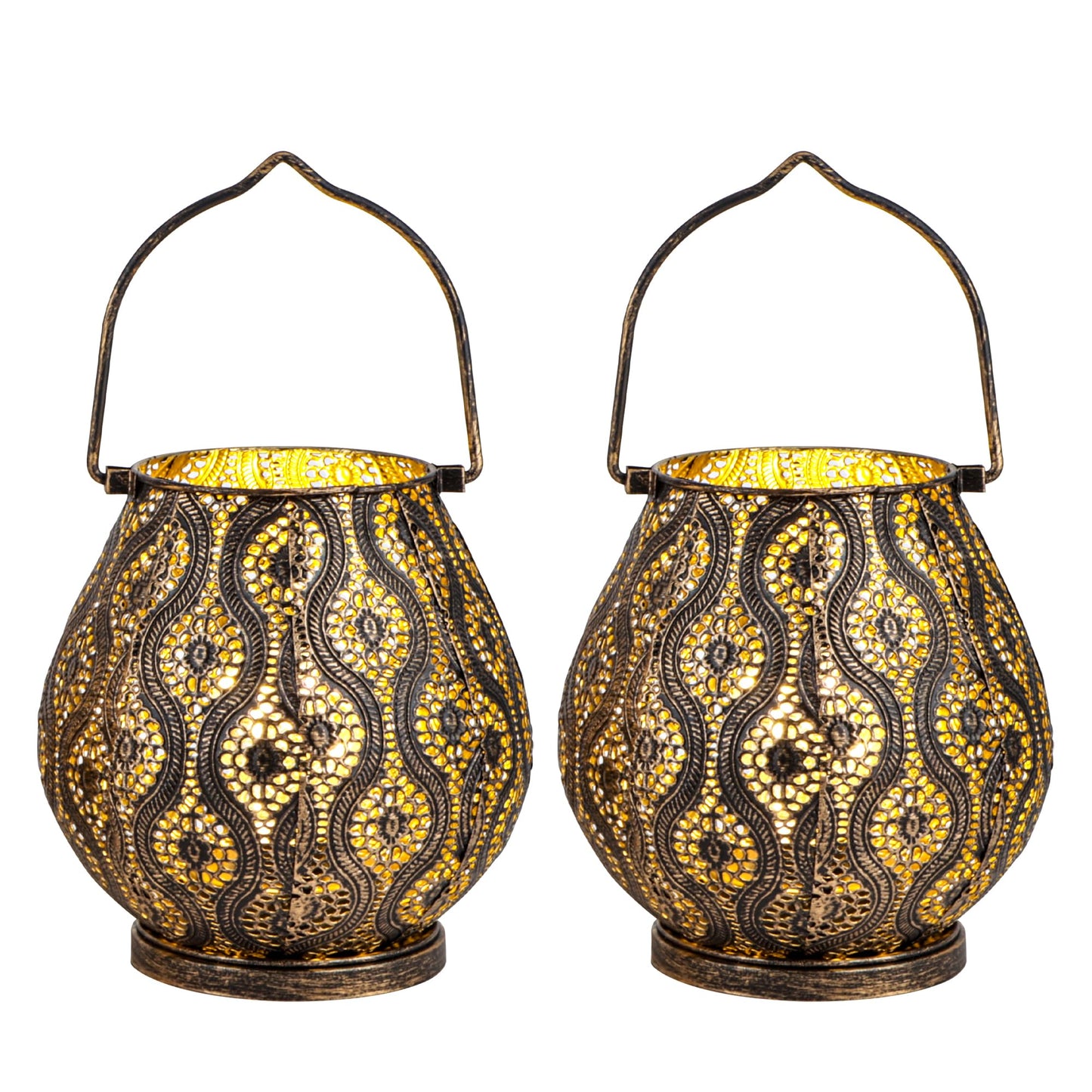 TRIROCKS Set of 2 Moroccan Decorative Lamps 8'' High Cordless Lamp Metal Table Lamps with Fairy Lights Bulb for Home Living Room Garden Yard Party Events Tabletop Indoor Outdoor(Black)