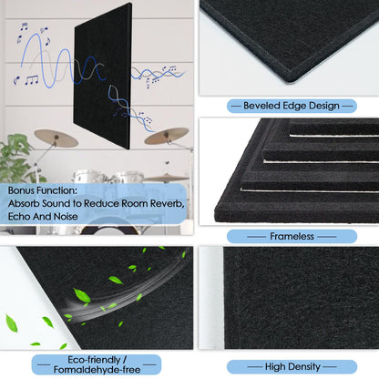 BXI Magnetic Dry Erase Whiteboard & Felt Bulletin Board with Pins Combo, 8 Pcs 12 X 12 X 3/8 Inch Self-Adhesive Vision Display Tiles, Note Memo Panels for Home School Education Office Wall Decor
