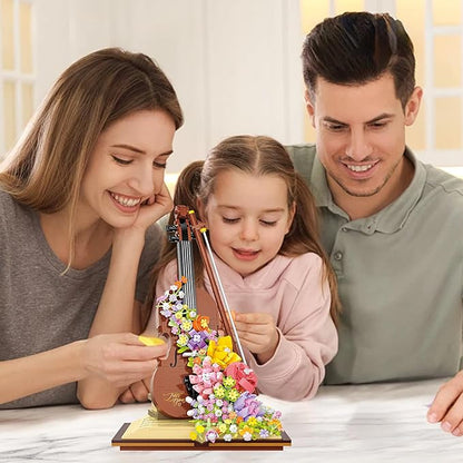 Mini Violin Building Blocks Sets Flower - 950+PCS Musical Instrument Micro Building Bricks Kit Floral - Creative Ideals Collectible Architecture Decoration Birthday Gift(Violin Flower)