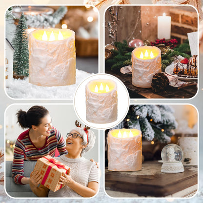 Baquler Large Flameless LED Battery Operated Pillar Candle - 3 Wick 5"x4" Snowy Frosted White Flameless Christmas Fake Candle for Xmas Table Centerpiece Holiday Rustic Indoor Home Decor