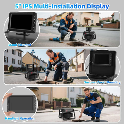 Sanyipace 18MM Sewer Camera, 66FT/20M Drain Inspection Camera with Microphone and Speaker, 1080P IP68 Waterproof Pipe Camera with 8 LEDs, Stiff Cable for Drain Duct Plumbing Inspection, 32GB Card