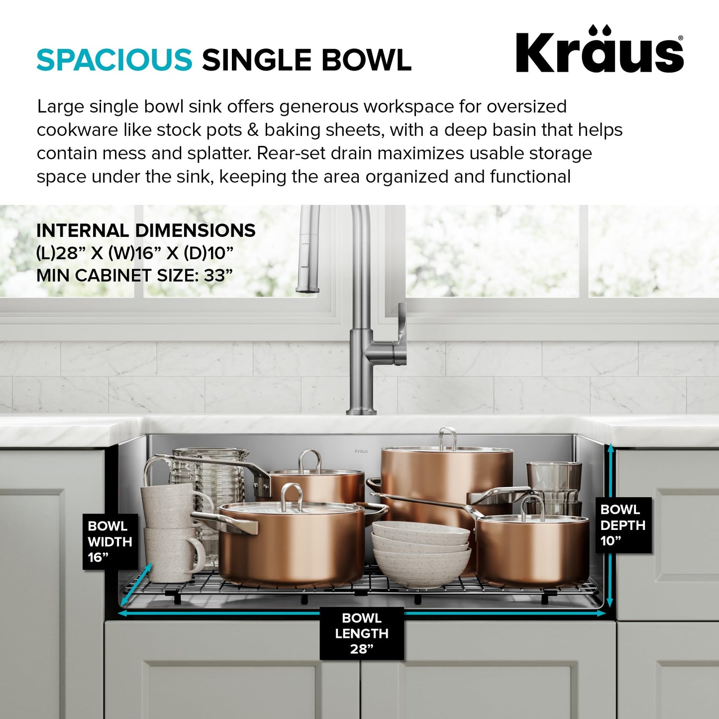 KRAUS Standart Pro 30 -inch Undermount Single Bowl 16 Gauge Stainless Steel Kitchen Sink, KHU100-30
