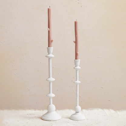 Creative Co-Op Tall Metal Taper Candle Holder in Sand Finish, Antique White