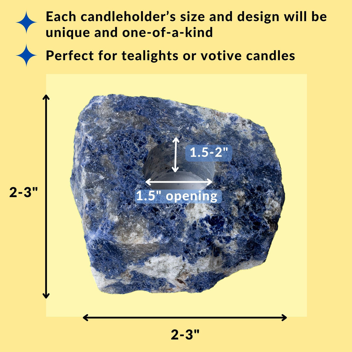 Nature’s Decorations Sodalite Votive Tealight Holder - Blue Candle Holder for Side Tables, Countertops, Living Room, & Gifting - Rectangle Sodalite Candleholder (3” x 3” x 1.5”)