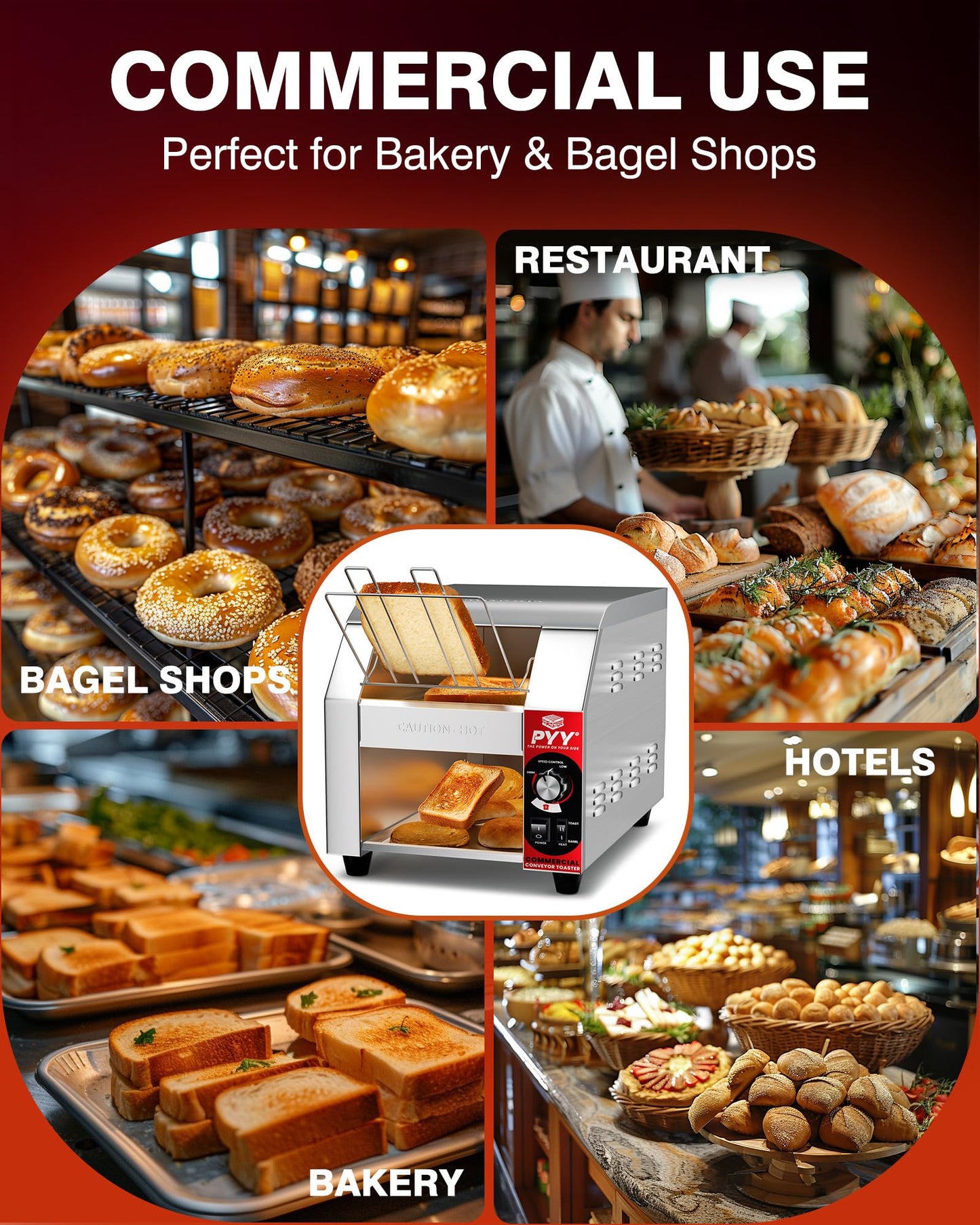 PYY Commercial Conveyor Toaster - 200 Slices/Hour Upgrade Electric Industrial Belt Toasters Heavy Duty Stainless Steel Tostadora Transportadora for Bun Bagel Bread Waffle Restaurant Buffet