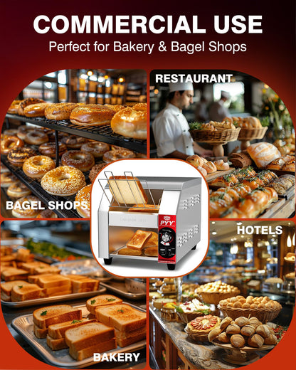 PYY Commercial Conveyor Toaster - 200 Slices/Hour Upgrade Electric Industrial Belt Toasters Heavy Duty Stainless Steel Tostadora Transportadora for Bun Bagel Bread Waffle Restaurant Buffet