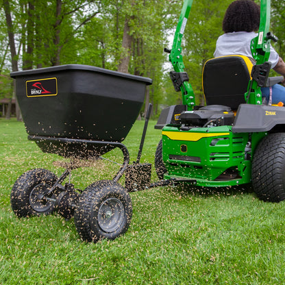 Brinly BS36BH-A Tow Behind Broadcast Spreader with Universal Hitch, 175 lb.+ -Flat Black