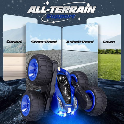 Tecnock Remote Control Car 2.4GHz RC Cars with USB-C Easy Charging 4WD Double Sided 360° Rotates and Flips RC Stunt Car Toys Gift for Boys and Girls Ages 6-8 8-12