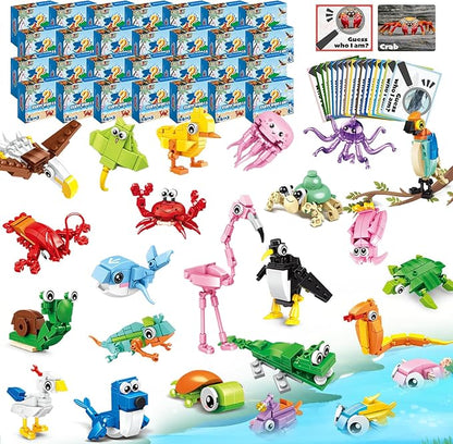 24 Packs Party Favors for Kids – 779 PCS 6-in-1 &amp 12-in-1 Animal Building Blocks Set with Animal Cards – Goodie Bag Fillers Classroom Prizes Birthday &amp Easter Gifts for Kids Ages 6-12