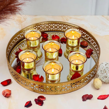 Hosley Set of 24 Metallic Gold Finish Glass Candle Tealight Holders Elevate Your Space with Elegant Decor and Timeless Ambiance