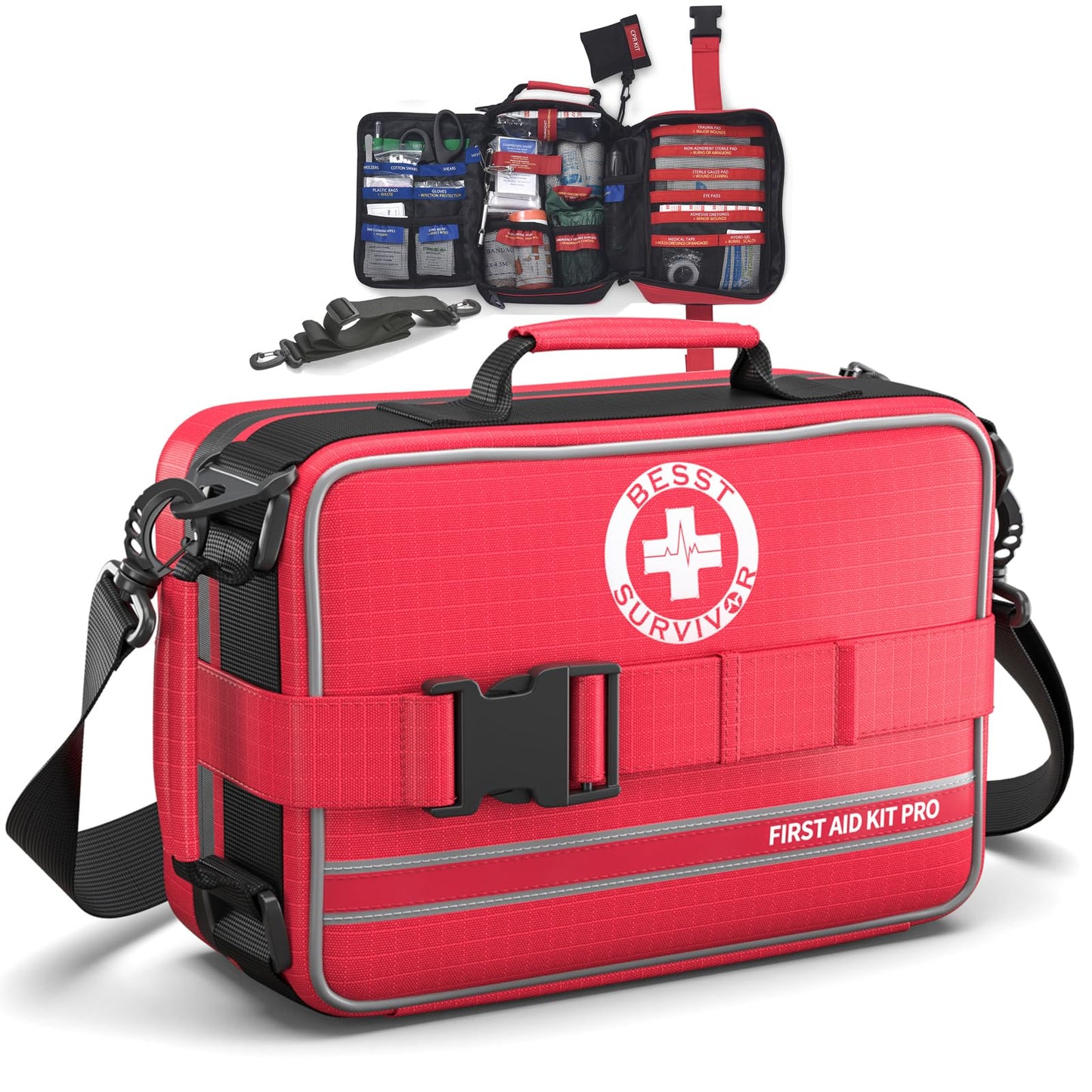 Comprehensive First Aid Kit, Premium Emergency Trauma Kits with Shoulder Strap for Car Camping Gear, Labelled Compartments Survival Kit, Home Essentials, Outdoor Emergency Medical Supplies -324 Piece