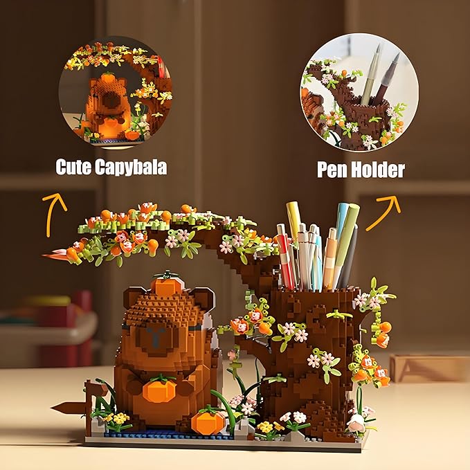 Capybara Building Blocks Set -1880PCS Cute Animals &amp Flowers Building Bricks Kit Kawaii Capybara Gifts Toy for Kids Age 8+ Capybara Stuff Pen Holder&ampDesk Organizer Arts &ampCrafts for Boys