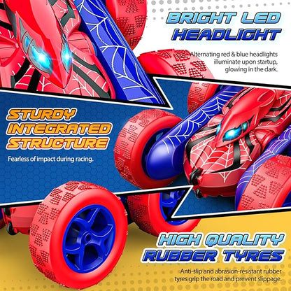 Spider RC Cars Remote Control Car Double Sided 360°Flip 4WD Rechargeable RC Drift CarToys for 3-12 Year Old BoysToys for Ages 5-7 Toys for Ages 8-13 Christmas Basket Stuffers (Red)