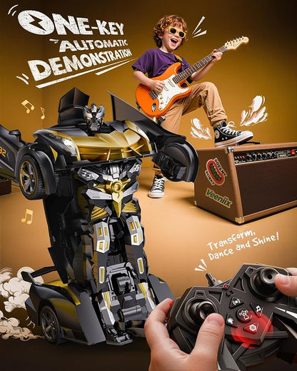 V992 Transform Remote Control Car Transform Robot RC Cars 1:14 Scale 2-in-1 Robot Toy Car with Sound &amp Light Gesture Sensing Automatic Deformation Great Gift Toys for Boys and Girls 4-6 (Gol