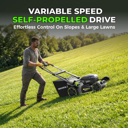 NovorikX 60V 5Ah Self-Propelled Electric Cordless Lawn Mower with 5.0Ah Battery 21-Inch, Brushless Mower for Large Yards, LED Headlight, Rapid Charger 3-in-1 Versatility Obsidian Series