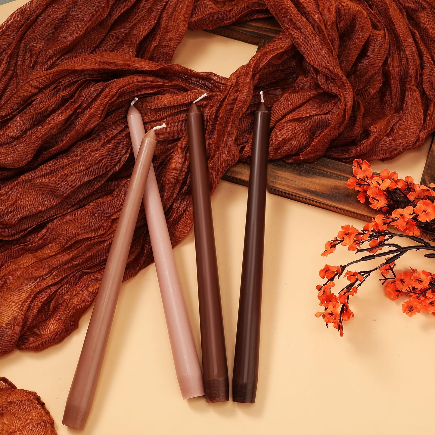MTLEE 10 Inch Long Tapered Candle Stick Bulk Smokeless Unscented Burning Candlestick Paraffin Wax with Cotton Wick for 4th of July Dinner Anniversary Wedding Party Church(Gradient Brown,16 Pcs)