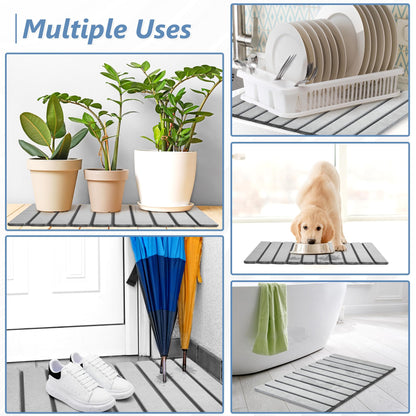 AWW Foldable Stone Bath Mat, Super Absorbent Diatomite, Non-Slip Quick Drying Mat, Compact, Light Grey, 23.6x15.5 Inches