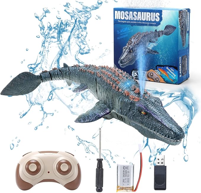 Remote Control Dinosaur Toys for Kids 3 4 5 6 7 Mosasaurus Diving Toys RC Boat with Light and Spray Water for Swimming Pool Lake Bathroom Ocean Protector Bath Toys