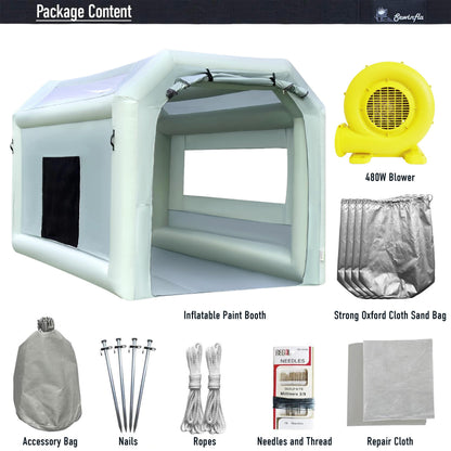 Sewinfla Portable Inflatable Paint Booth Tent 10.8x8.2x7.2Ft with One Blower 480W Inflatable Spray Paint Booth with Air Filter System, Blow Up Paint Booth