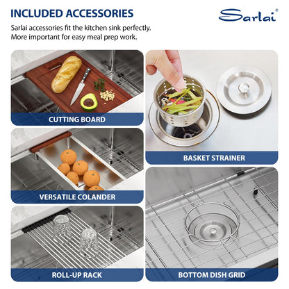 Sarlai 33 Kitchen Sink Undermount - 33 x 19 Inch Undermount Sink Ledge Workstation Deep Single Bowl 16 Gauge Stainless Steel Under Counter Kitchen Sinks Basin
