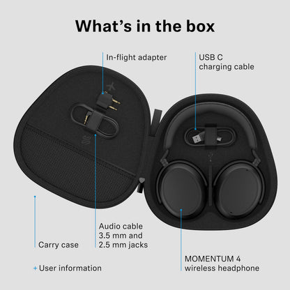 Sennheiser MOMENTUM 4 Wireless Noise Cancelling Headphones - Bluetooth Headset for Crystal-Clear Calls, Adaptive Noise Cancellation, Over-Ear Headphones, 60h Battery Life, Folding Design, Black/Copper