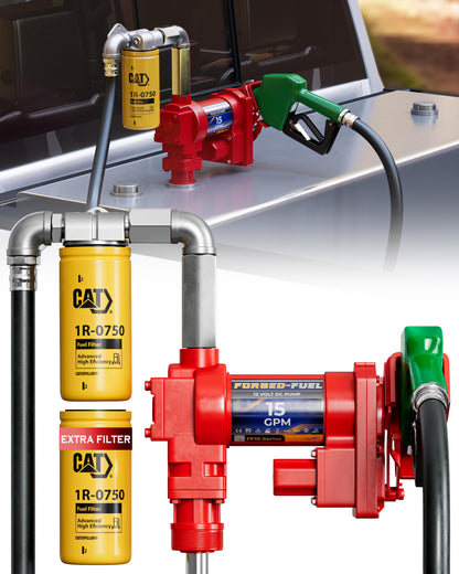 Forged-Fuel Heavy Duty 12V Fuel Transfer Pump, 15 GPM Flow Rate with Premium Filter Package for Diesel,Gasoline, Kerosene, Ethanol and Biodiesel