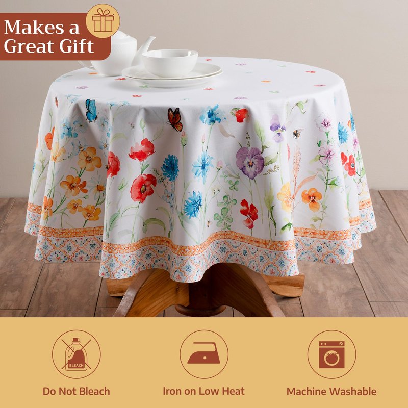 Maison d' Hermine Table Cloth Round Table 100% Cotton 69 Round Inches Tablecloth Reusable Decorative for Dining Kitchen Room Farmhouse Home Gifts for Mothers Day Spring Summer - Summer Whisper